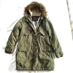 Abercrombie & Fitch Olive Green Long Parka Coat